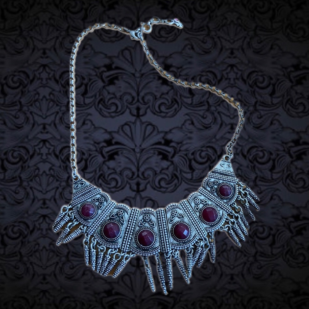 Lucky brand red stone and silver necklace
